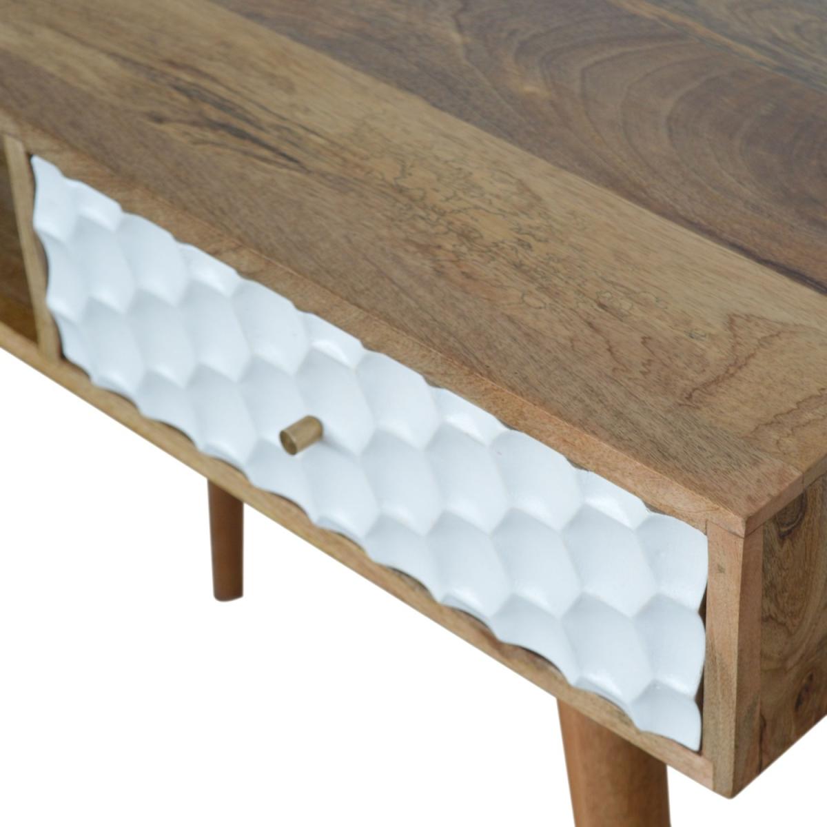 Modern Hand Crafted Honeycomb Carved Writing Desk - Brown – image 6