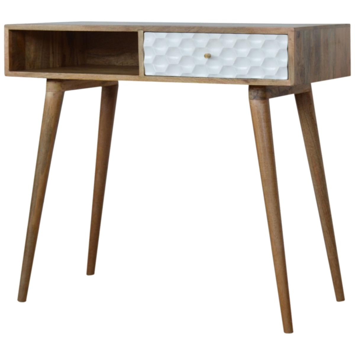 Modern Hand Crafted Honeycomb Carved Writing Desk - Brown – image 8