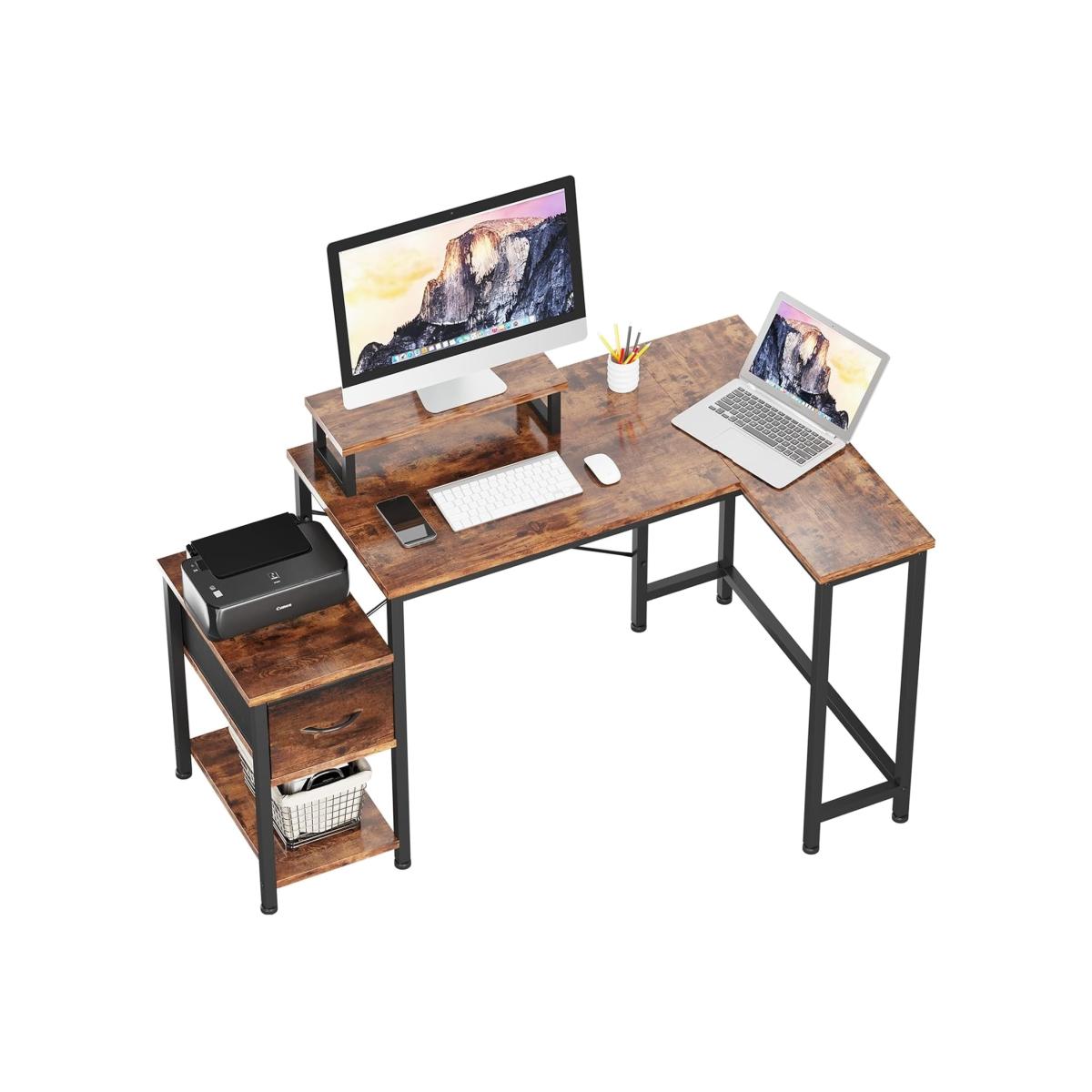 Reversible Computer Desk Writing Table with Shelves - Rustic Brown and Black / 130cm