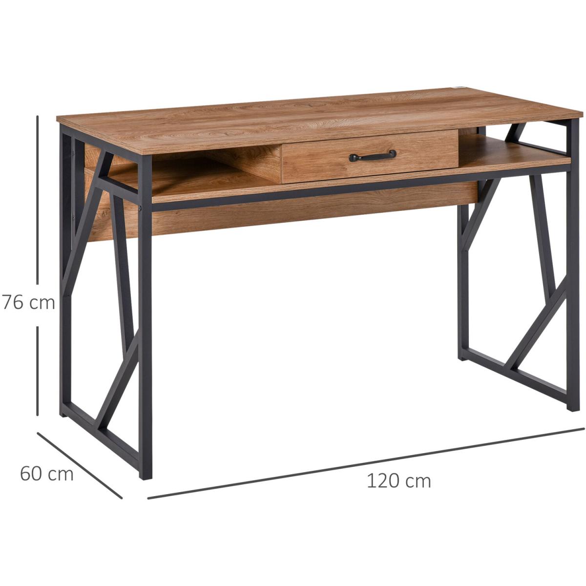 Modern Writing Desk with Storage Shelf Drawer - Black, Brown – image 3