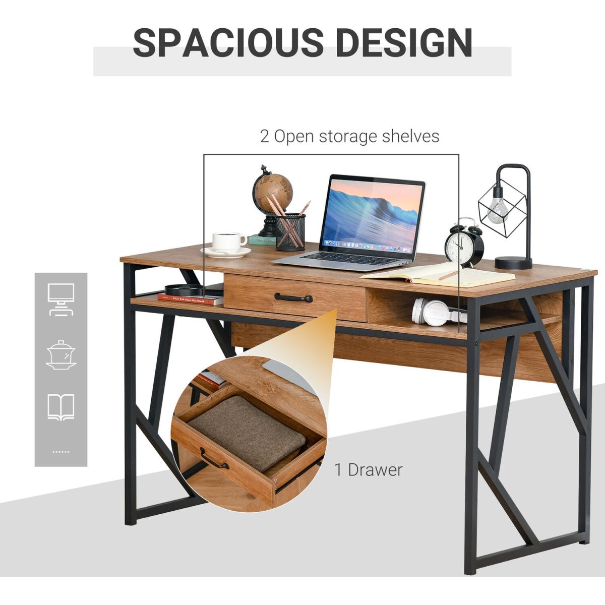 Modern Writing Desk with Storage Shelf Drawer - Black, Brown – image 4