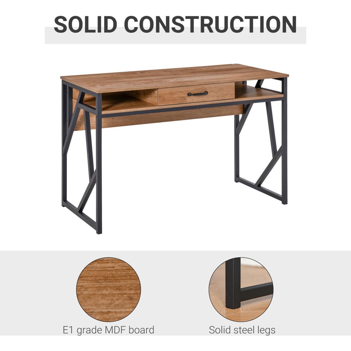 Modern Writing Desk with Storage Shelf Drawer - Black, Brown – image 5