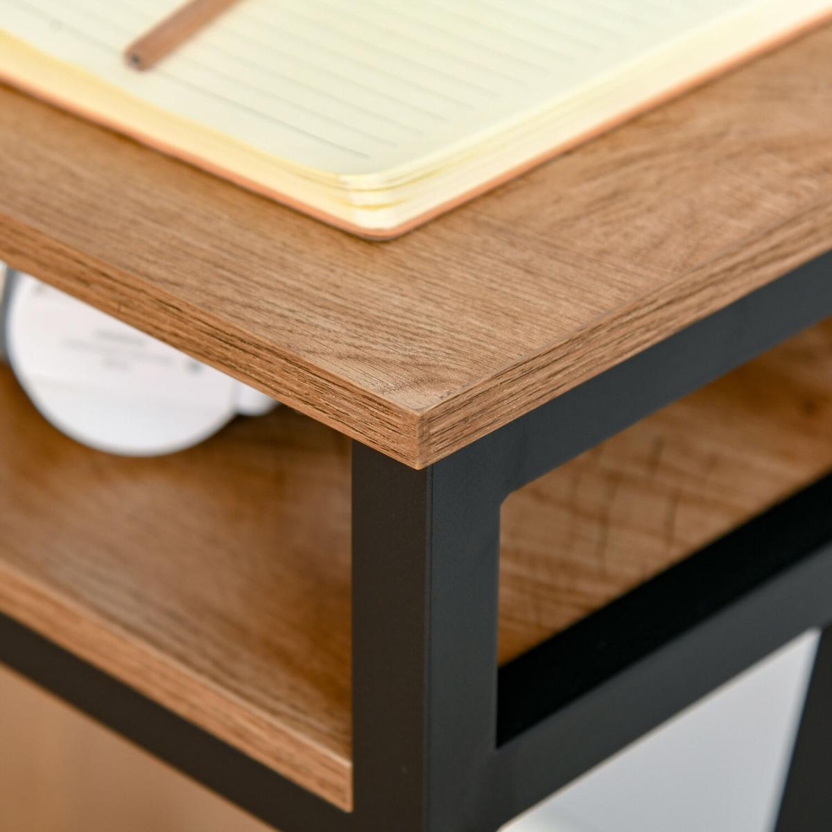 Modern Writing Desk with Storage Shelf Drawer - Black, Brown – image 8