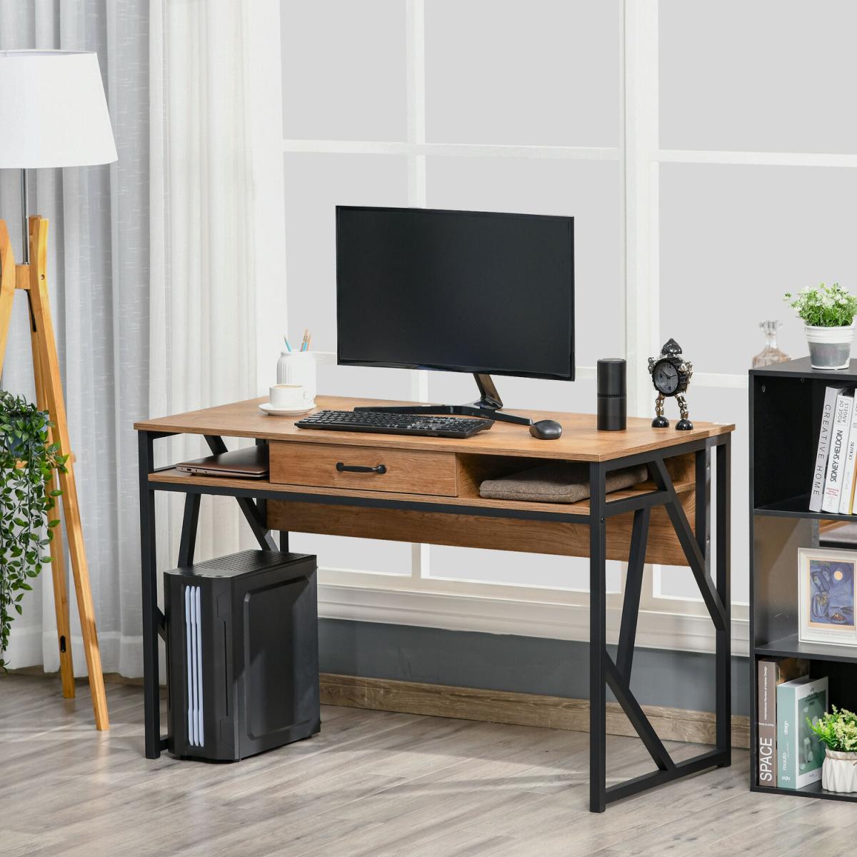 Modern Writing Desk with Storage Shelf Drawer - Black, Brown – image 9