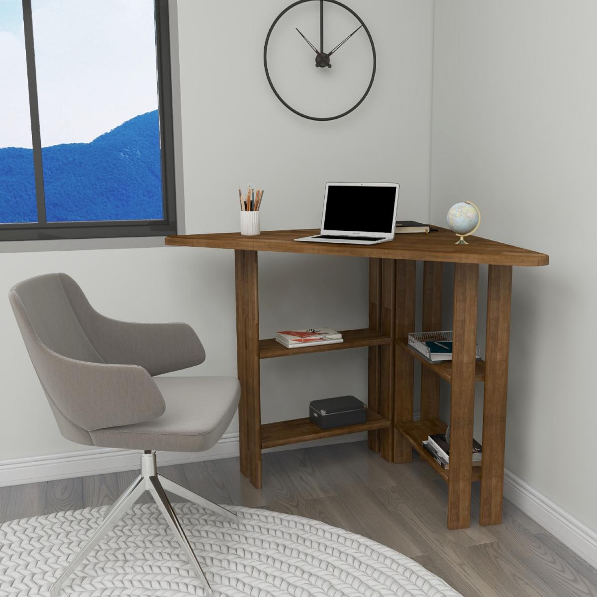 Friend Wood Computer Desk with Shelves - Walnut – image 2