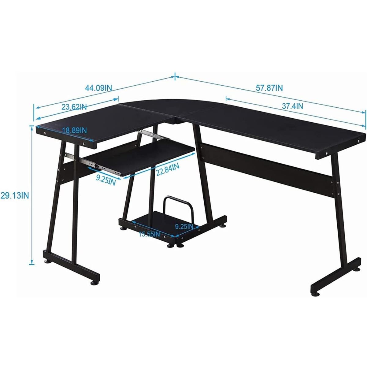 Reversible Black Wooden L Shape Computer Desk Corner Workstation Table - Black – image 2