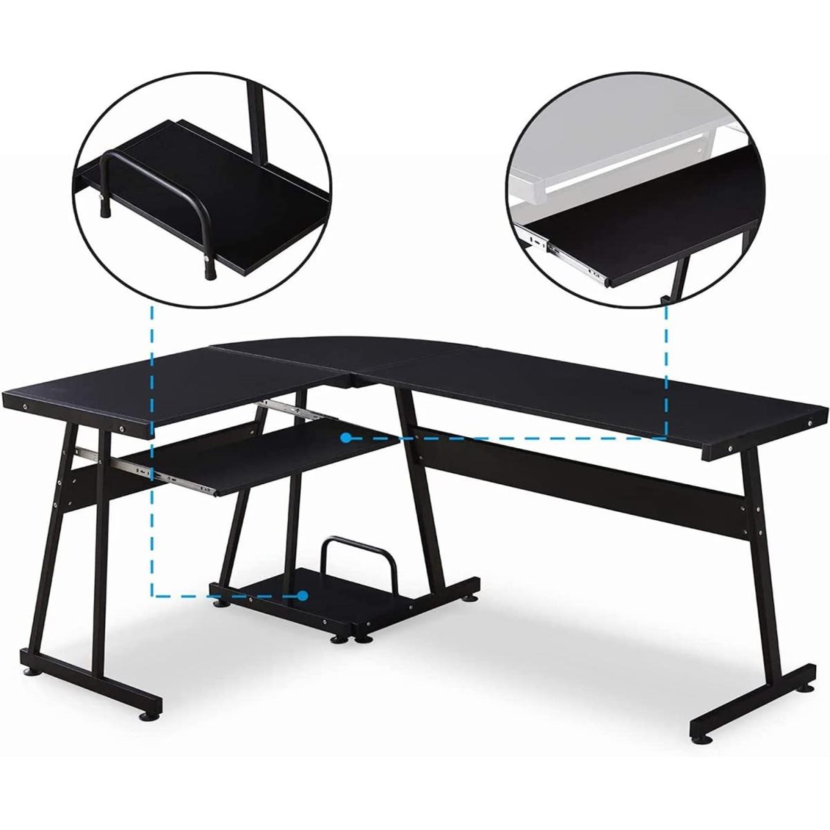 Reversible Black Wooden L Shape Computer Desk Corner Workstation Table - Black – image 3