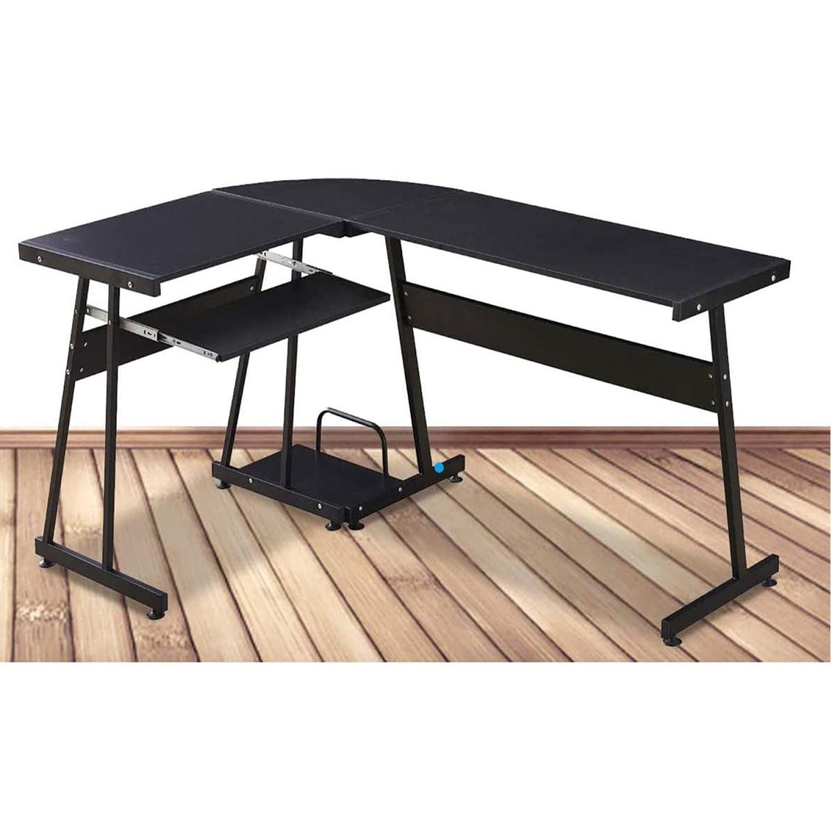 Reversible Black Wooden L Shape Computer Desk Corner Workstation Table - Black – image 6