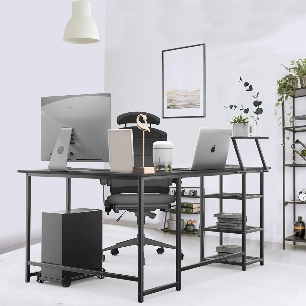 Large 2 Layer Storage Computer L-Shaped Desk - Black – image 2