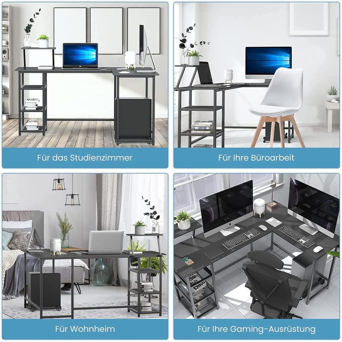 Large 2 Layer Storage Computer L-Shaped Desk - Black – image 4