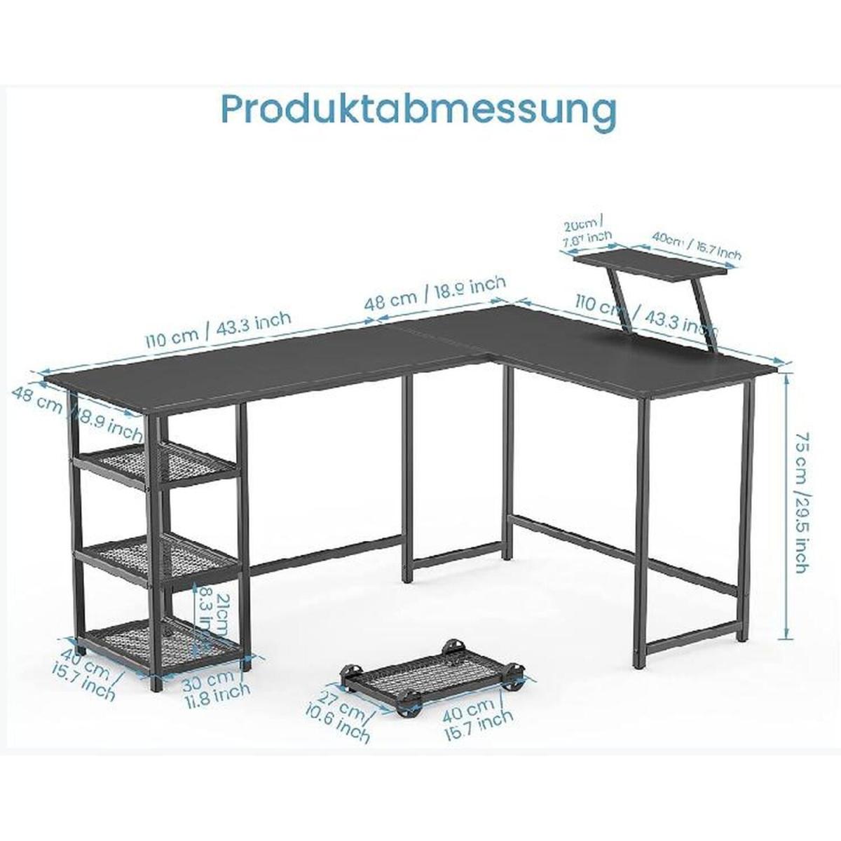 Large 2 Layer Storage Computer L-Shaped Desk - Black – image 5