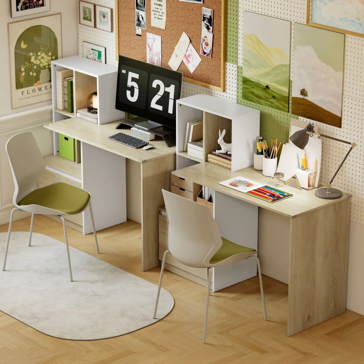 HOMCOM Computer Desk with Lockable File Drawers - Oak Wood Effect – image 3