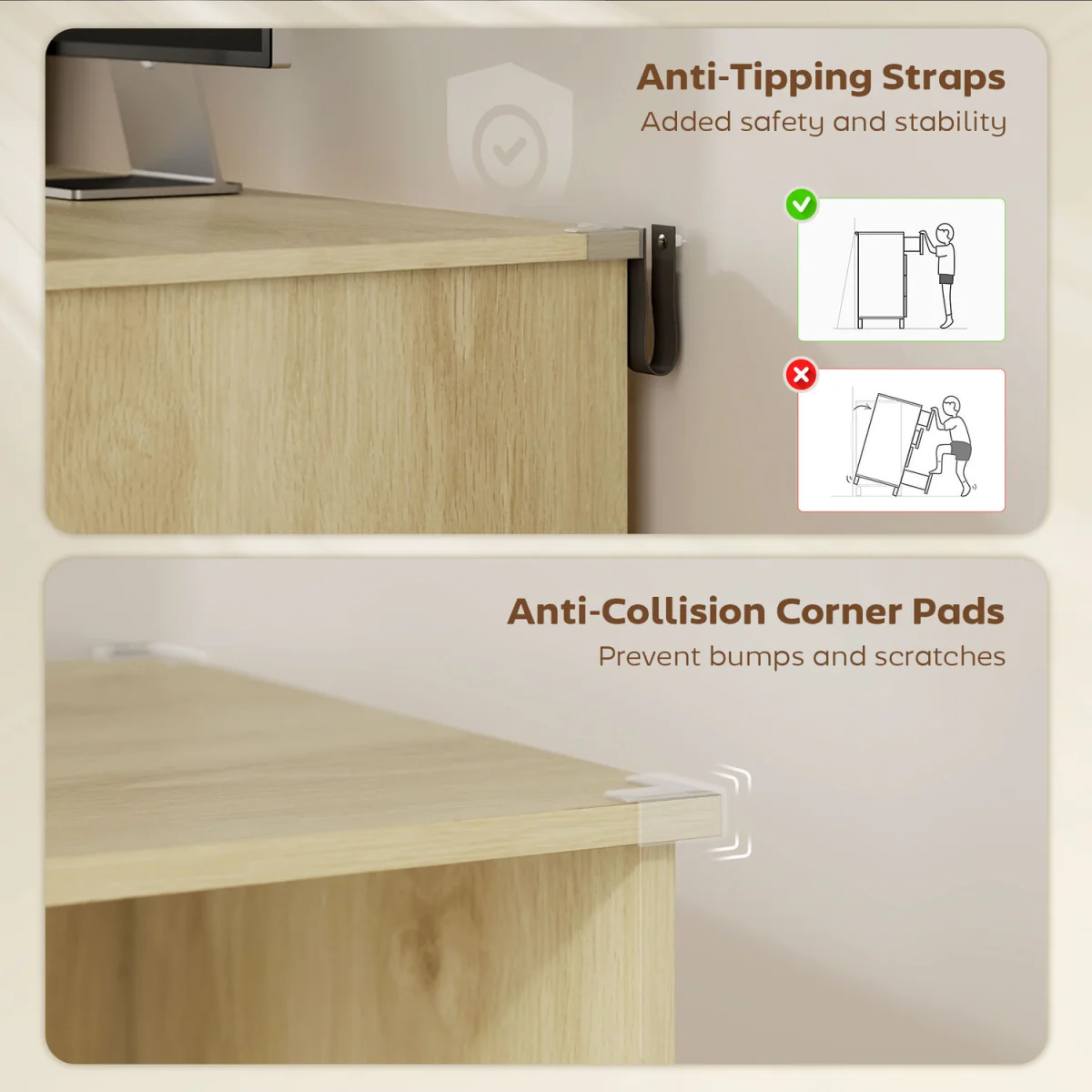 HOMCOM Computer Desk with Lockable File Drawers - Oak Wood Effect – image 5