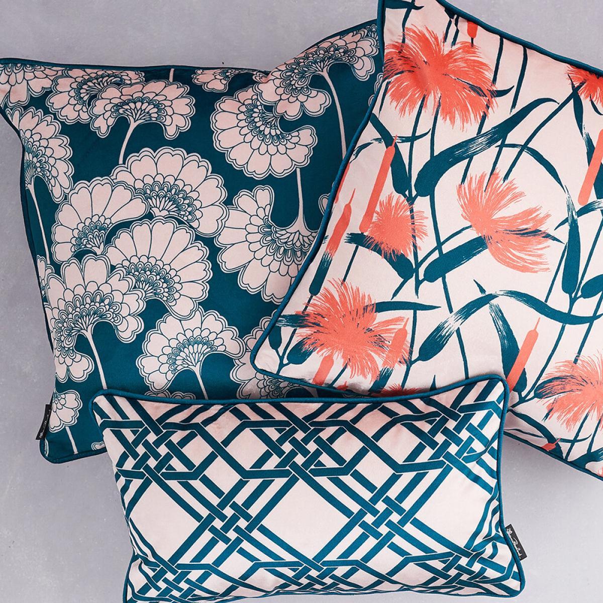 Florence Broadhurst - Pagoda Velvet Cushion - 50x30cm - Green & Blush – image 3