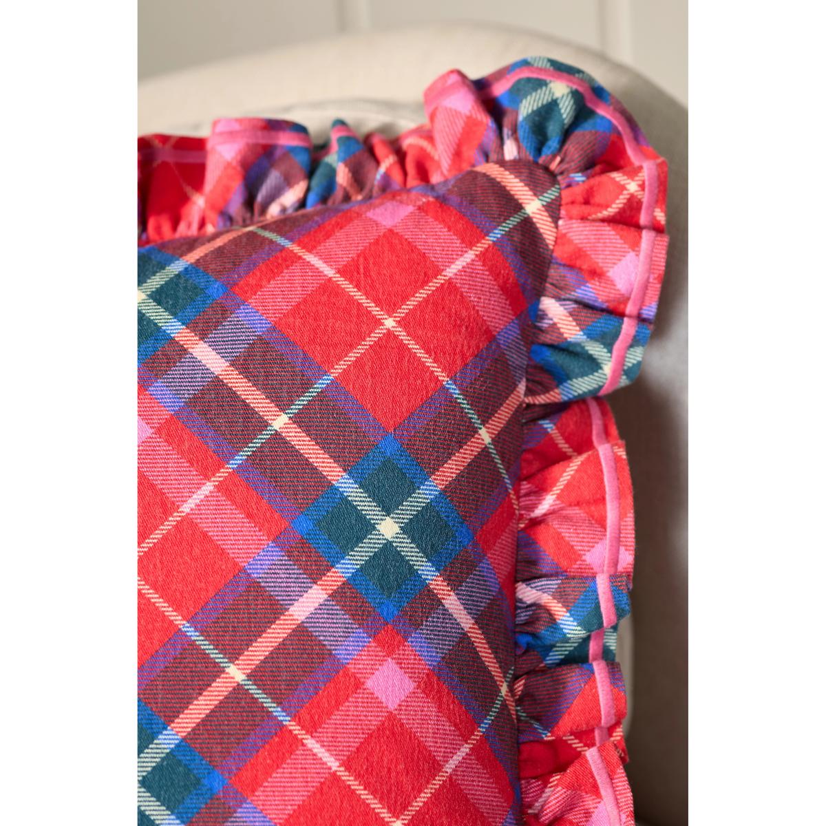 Tartan Cotton Embroidered Ruffle Cushion – image 4