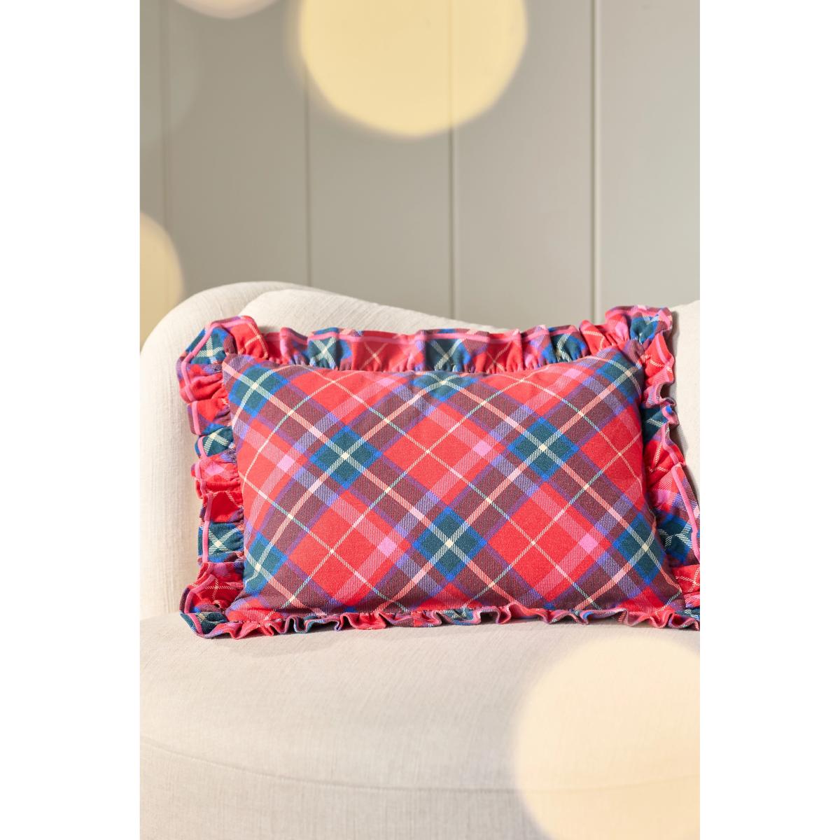 Tartan Cotton Embroidered Ruffle Cushion – image 5
