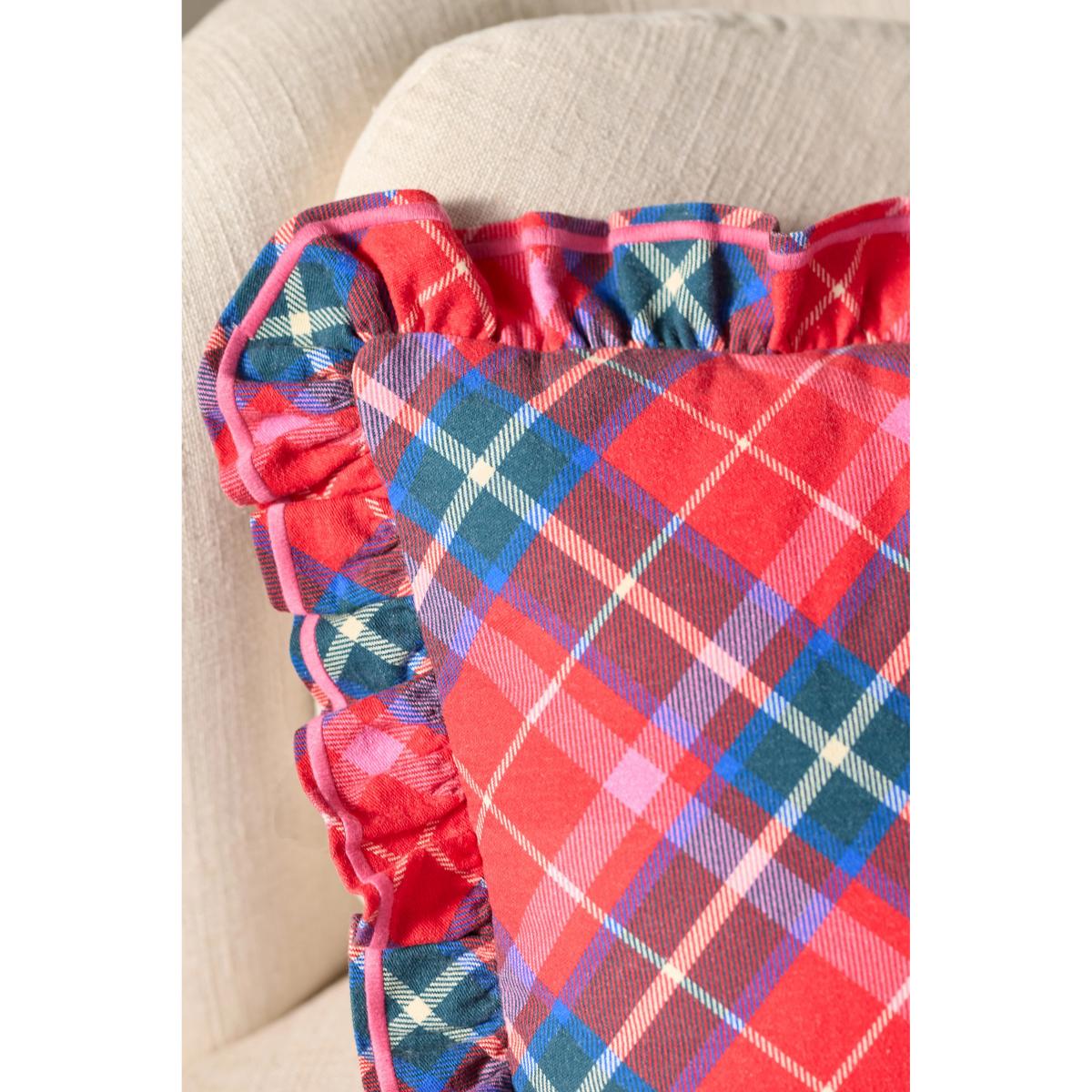 Tartan Cotton Embroidered Ruffle Cushion – image 6