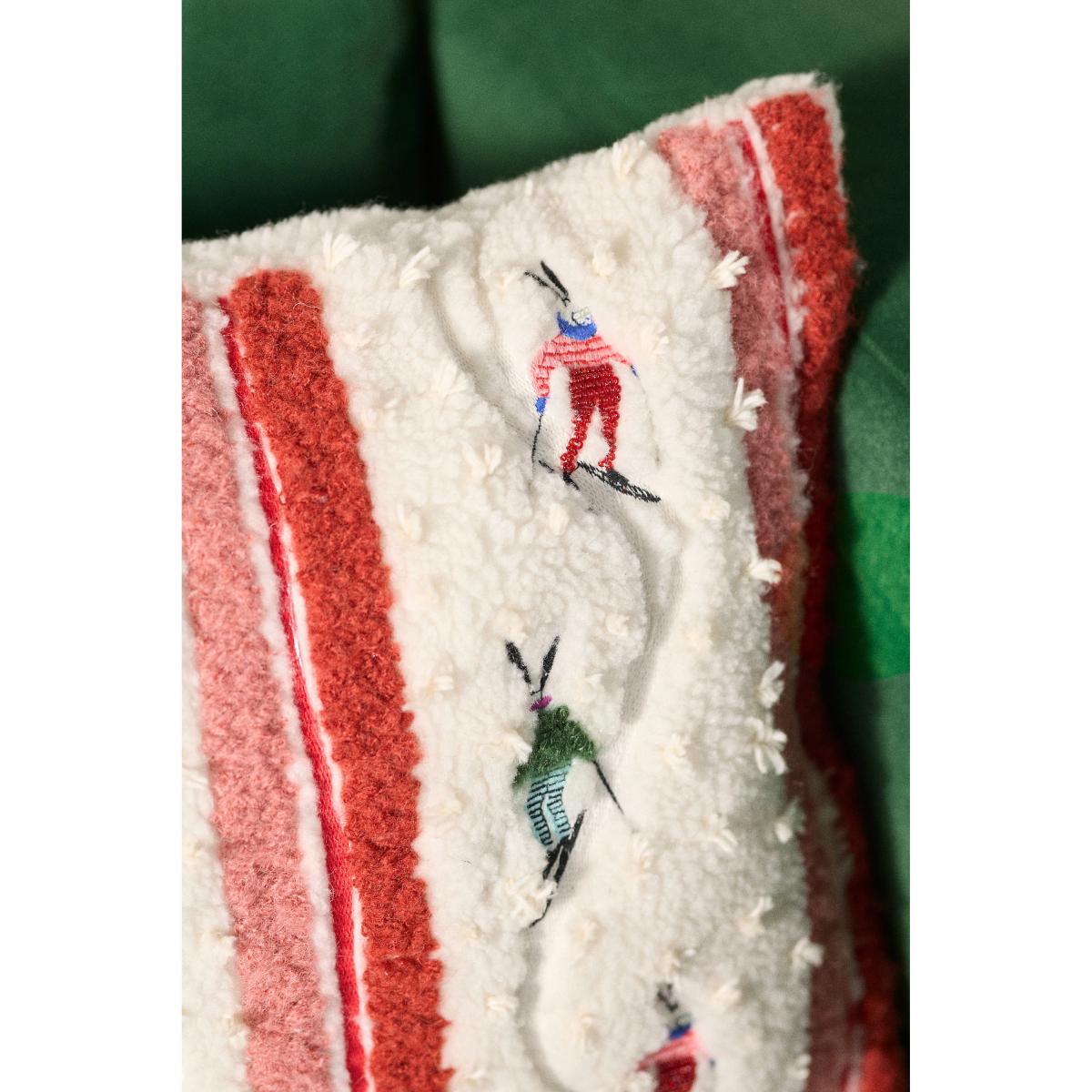 Mountain Skiers Embroidered Cushion – image 3
