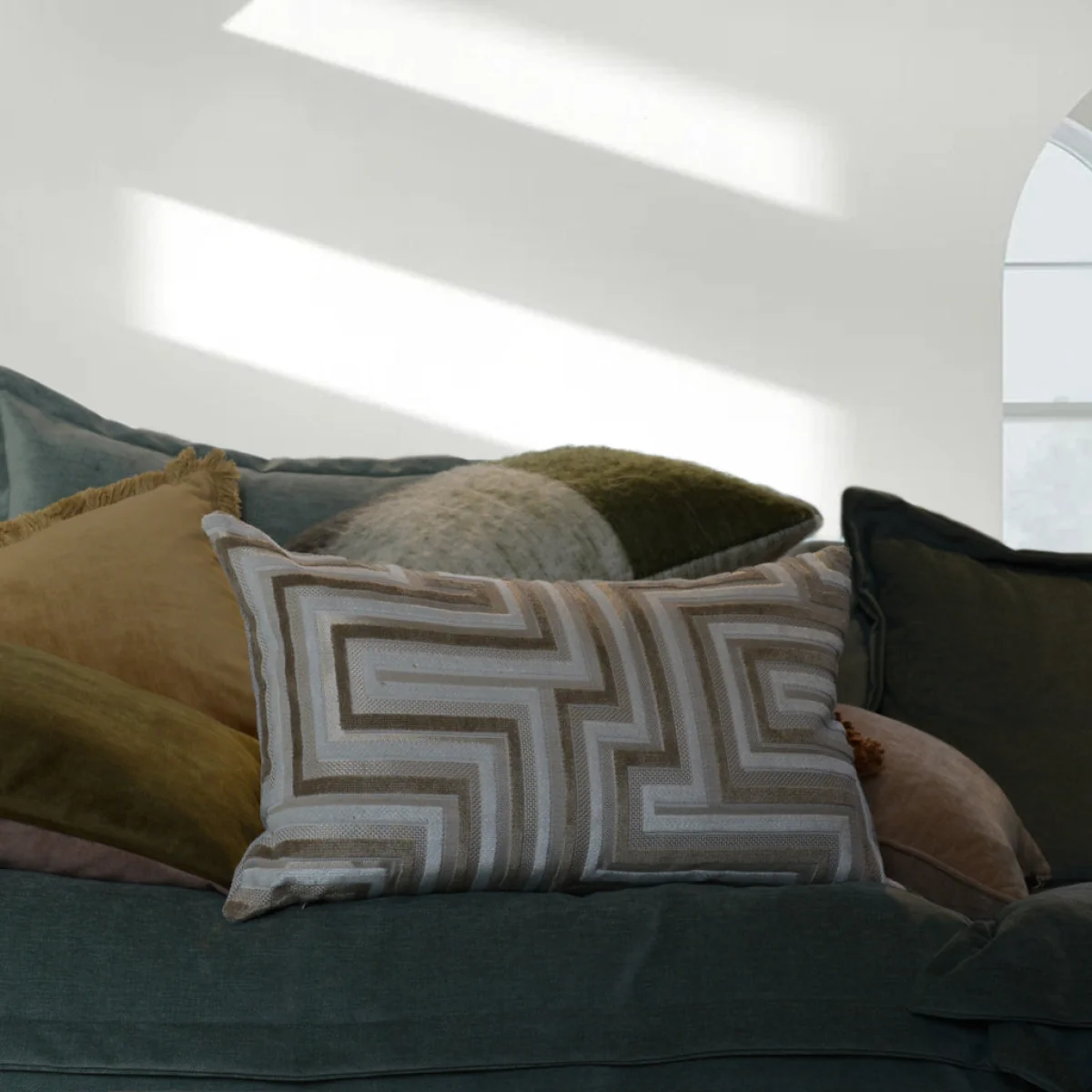Geomteric Velvet Bolster Cushion – image 1