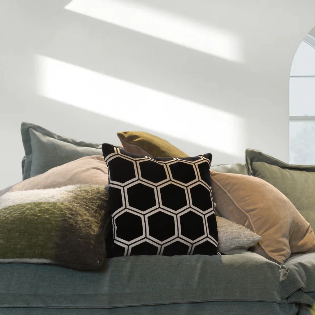 Ivory Hexagon Cushion, Black – image 2