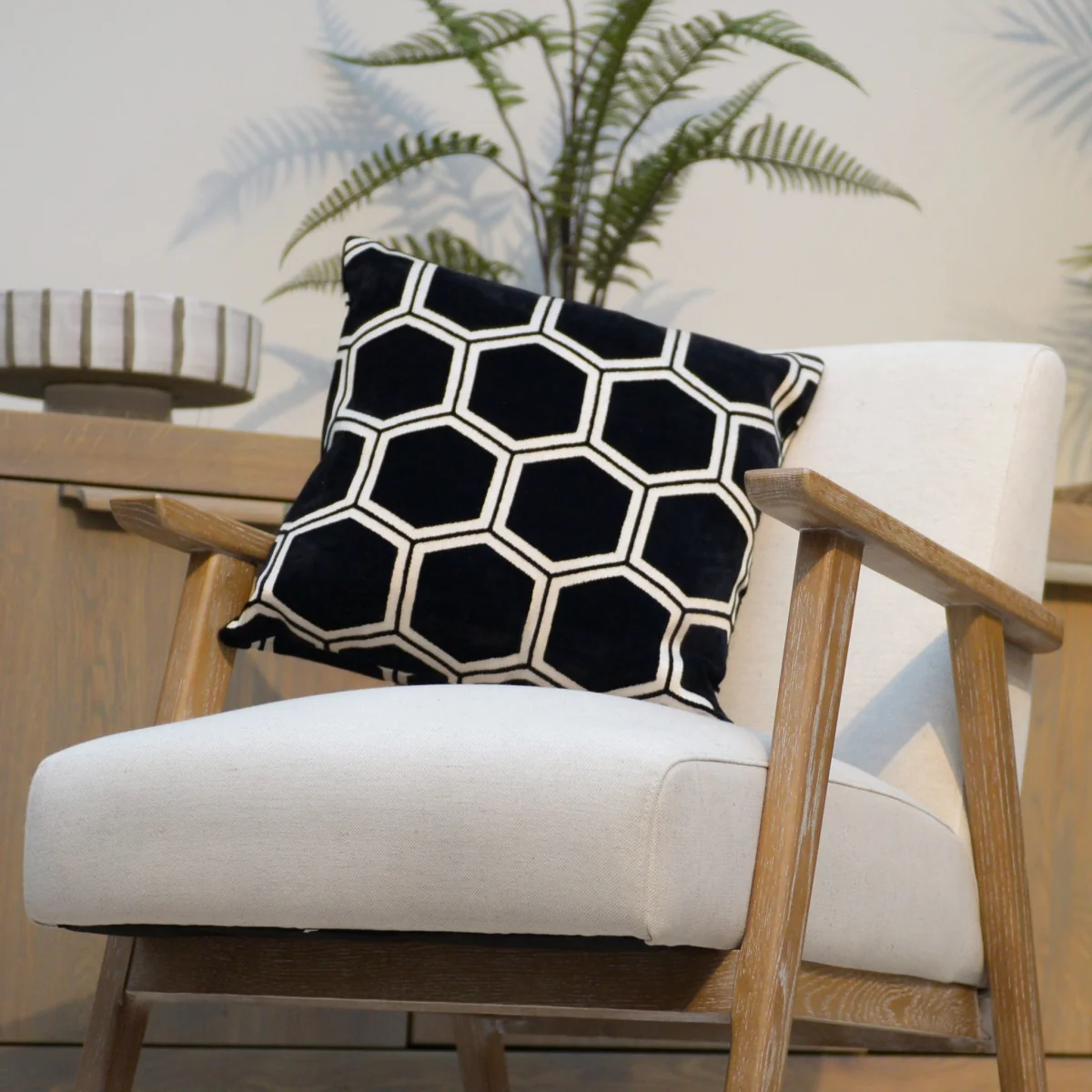Ivory Hexagon Cushion, Black – image 1