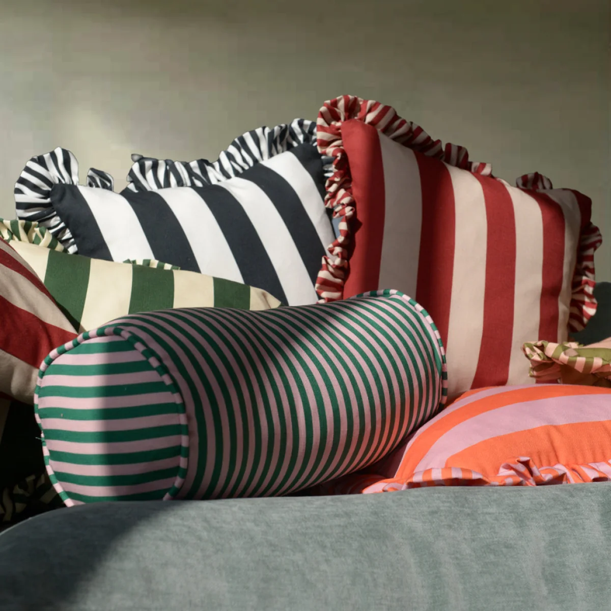Colours Of Arley Bolster Cushion - Pink & Green – image 1
