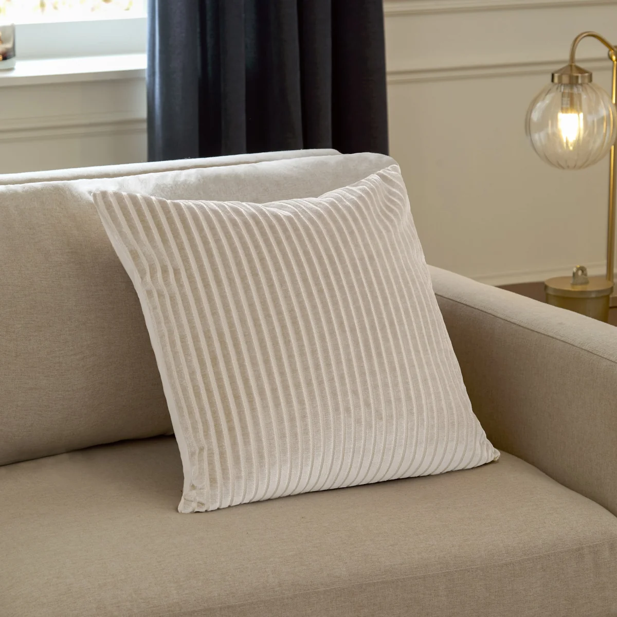 Astra Striped Cushion, Cream – image 1
