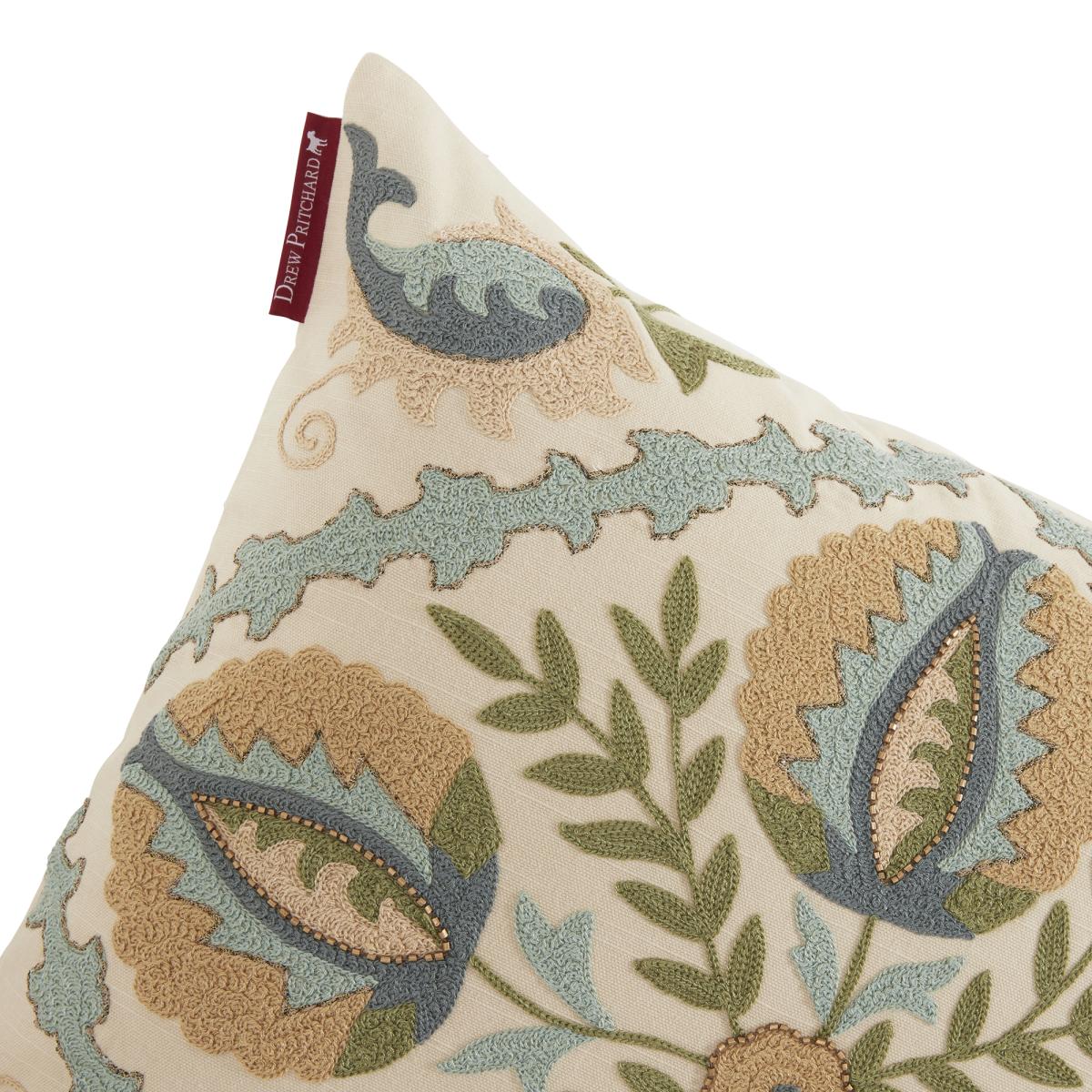 Drew Pritchard Embroided Chinosiere Cushion, Neutral | Drew Pritchard – image 3