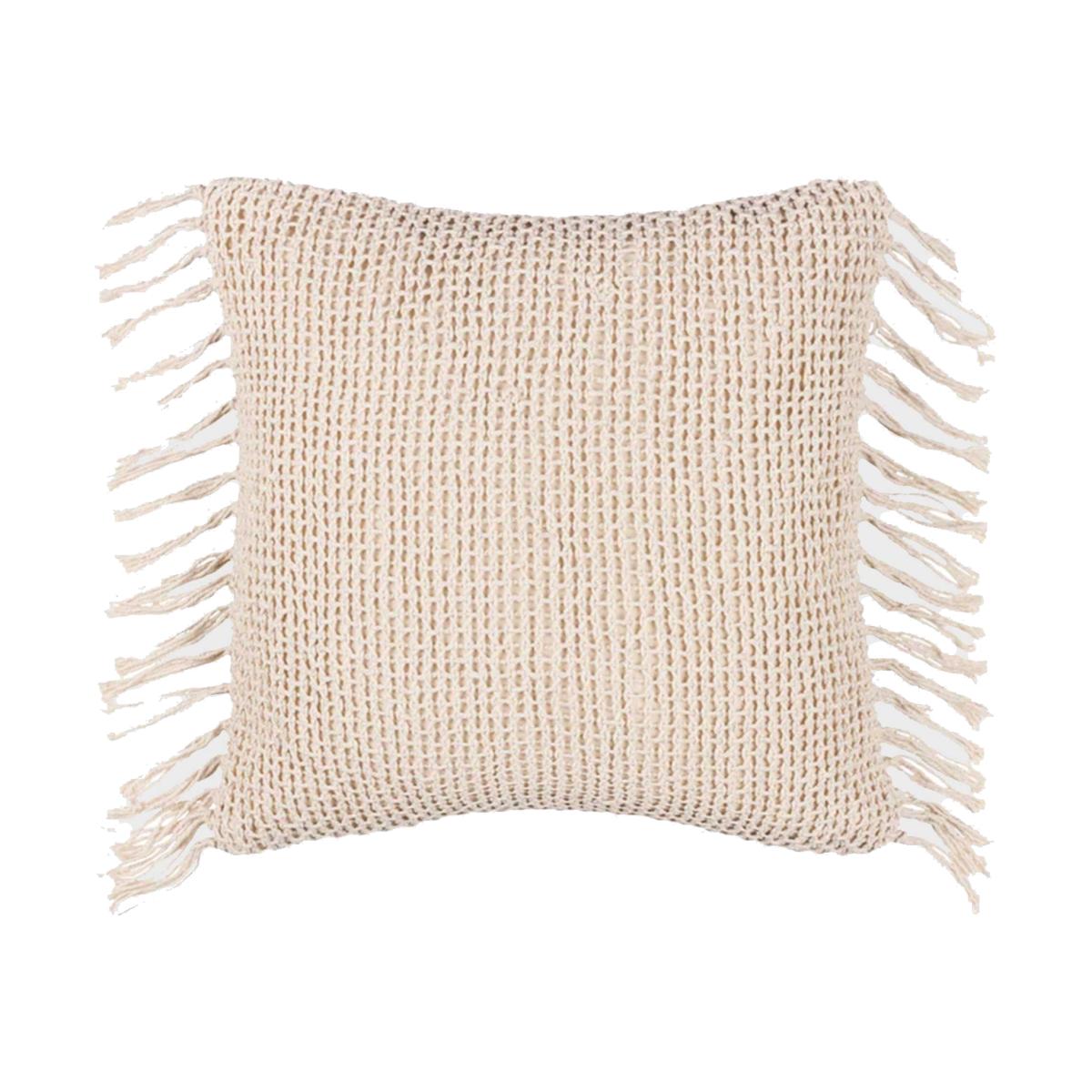 Natural Fringed Cushion, Square, Neutral 100% Cotton | Barker & Stonehouse