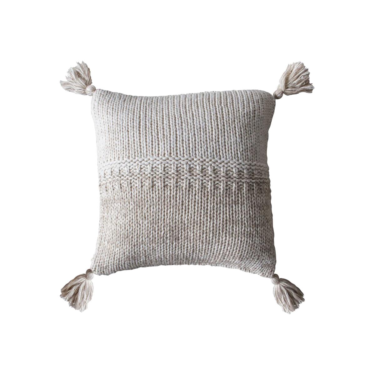 Cream Knitted Tassel Cushion Cotton | Barker & Stonehouse – image 1