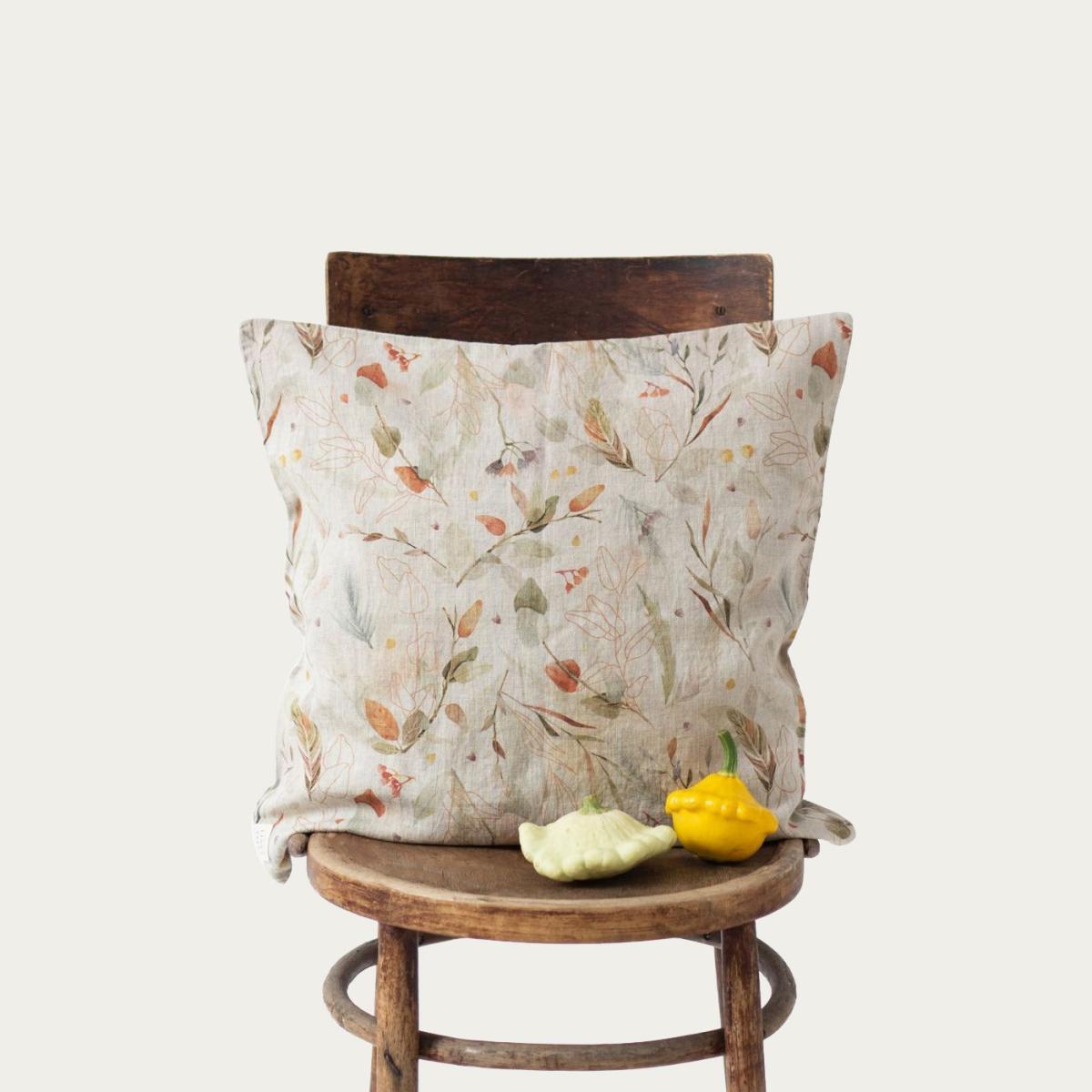 Leaves on Natural Washed Linen Cushion Cover – image 2
