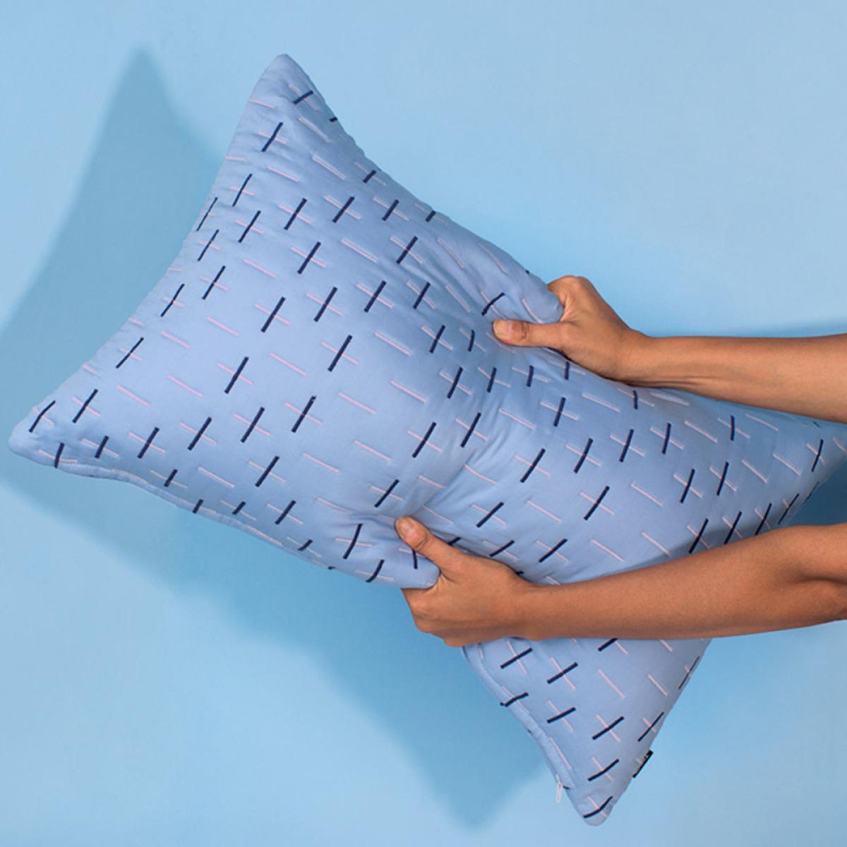 Blue Kantha Stitch 2 Quilted Cushion – image 2