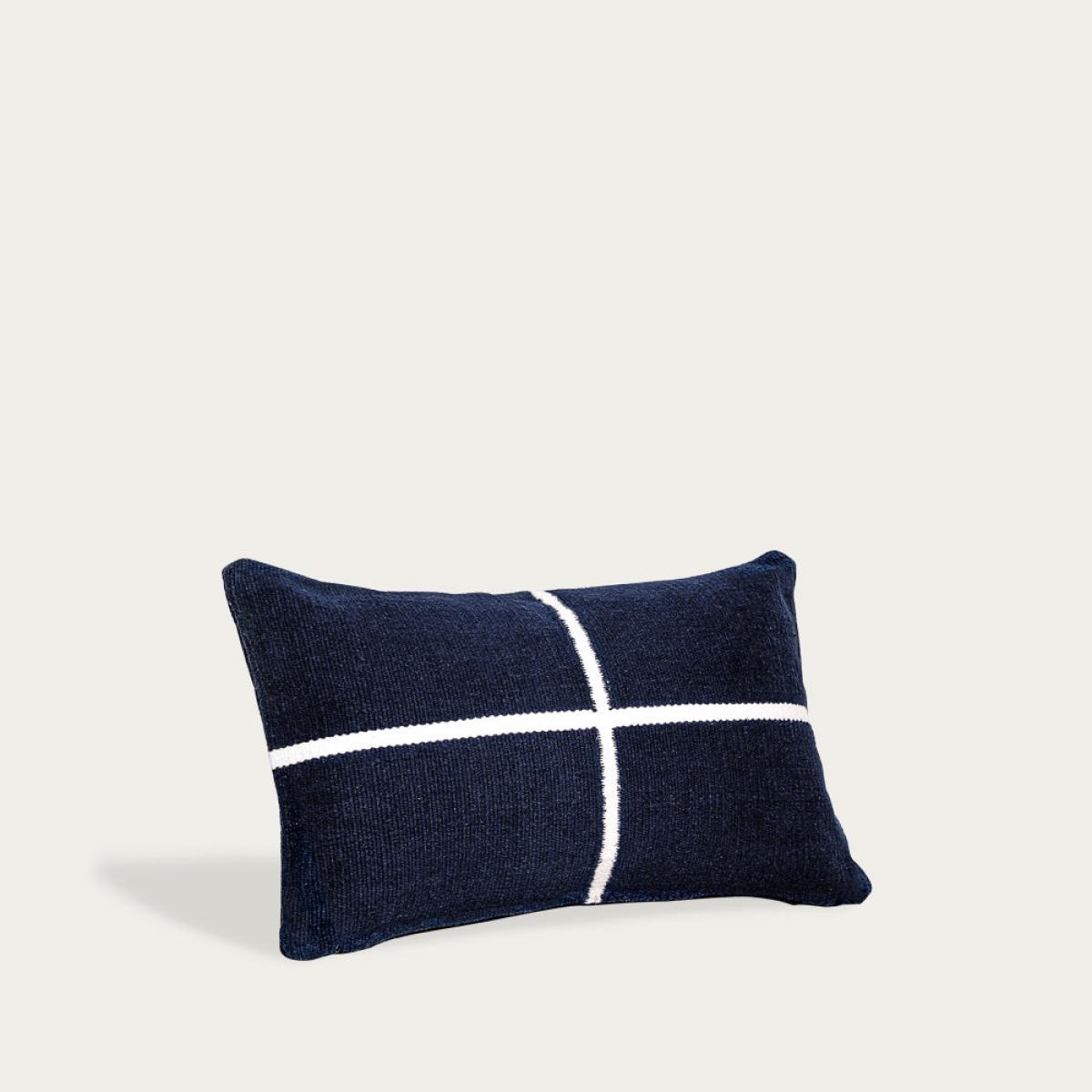 Navy Blue and Ivory Jamakhan Cross Handwoven Cushion – image 3