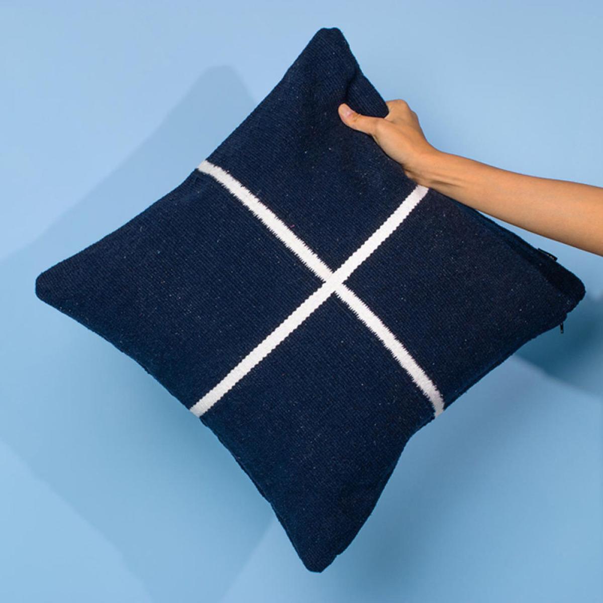 Navy Blue and Ivory Jamakhan Cross Handwoven Cushion – image 5