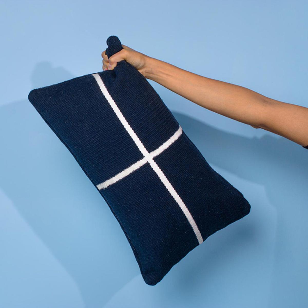 Navy Blue and Ivory Jamakhan Cross Handwoven Cushion – image 6
