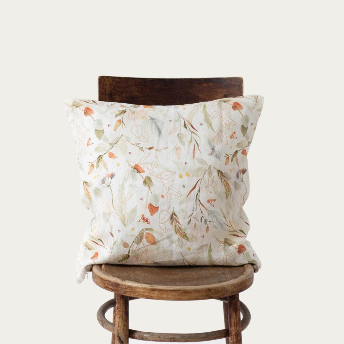 Leaves Washed Linen Cushion Cover – image 1