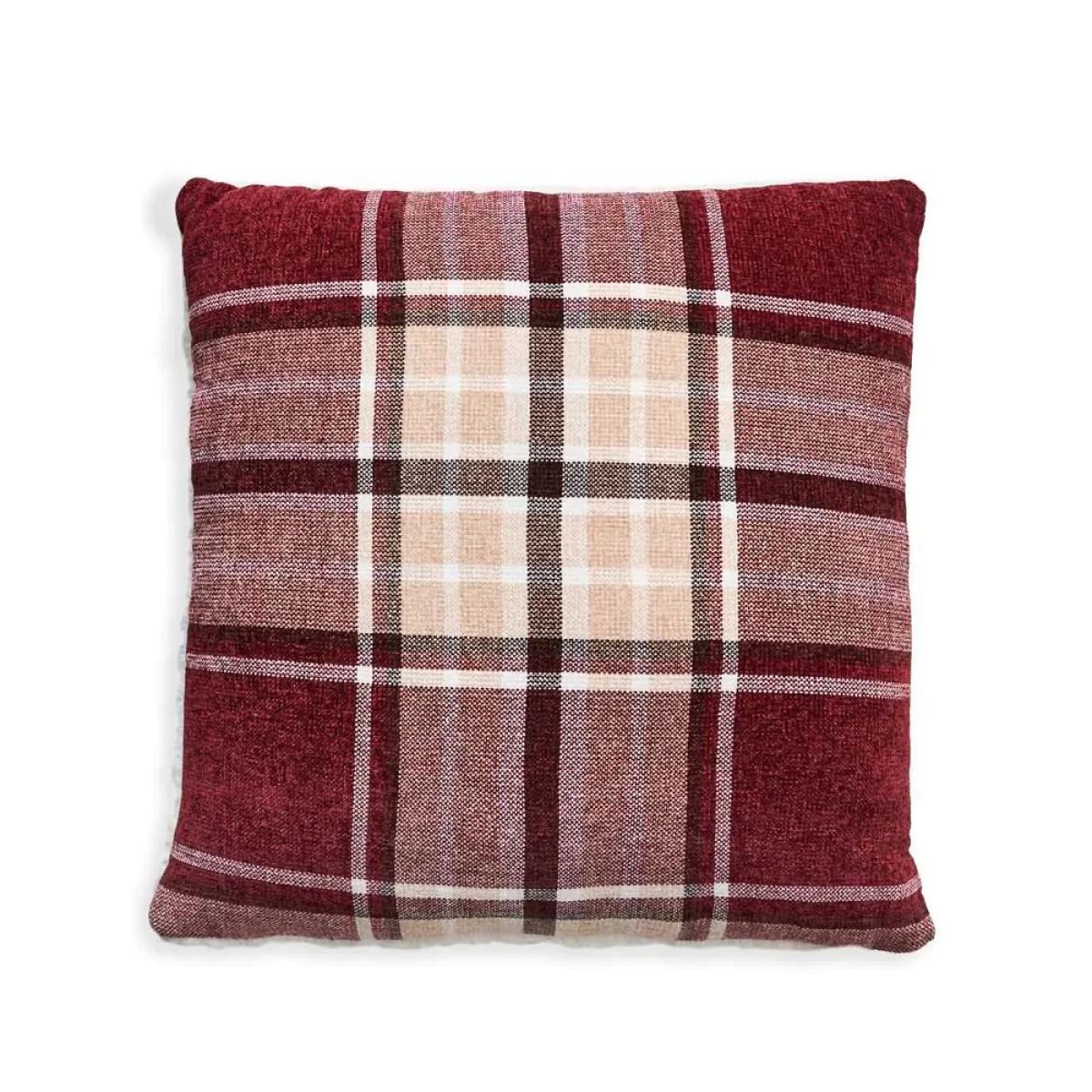 Luxury Warm Check Cushion with Sherpa, Red – image 2