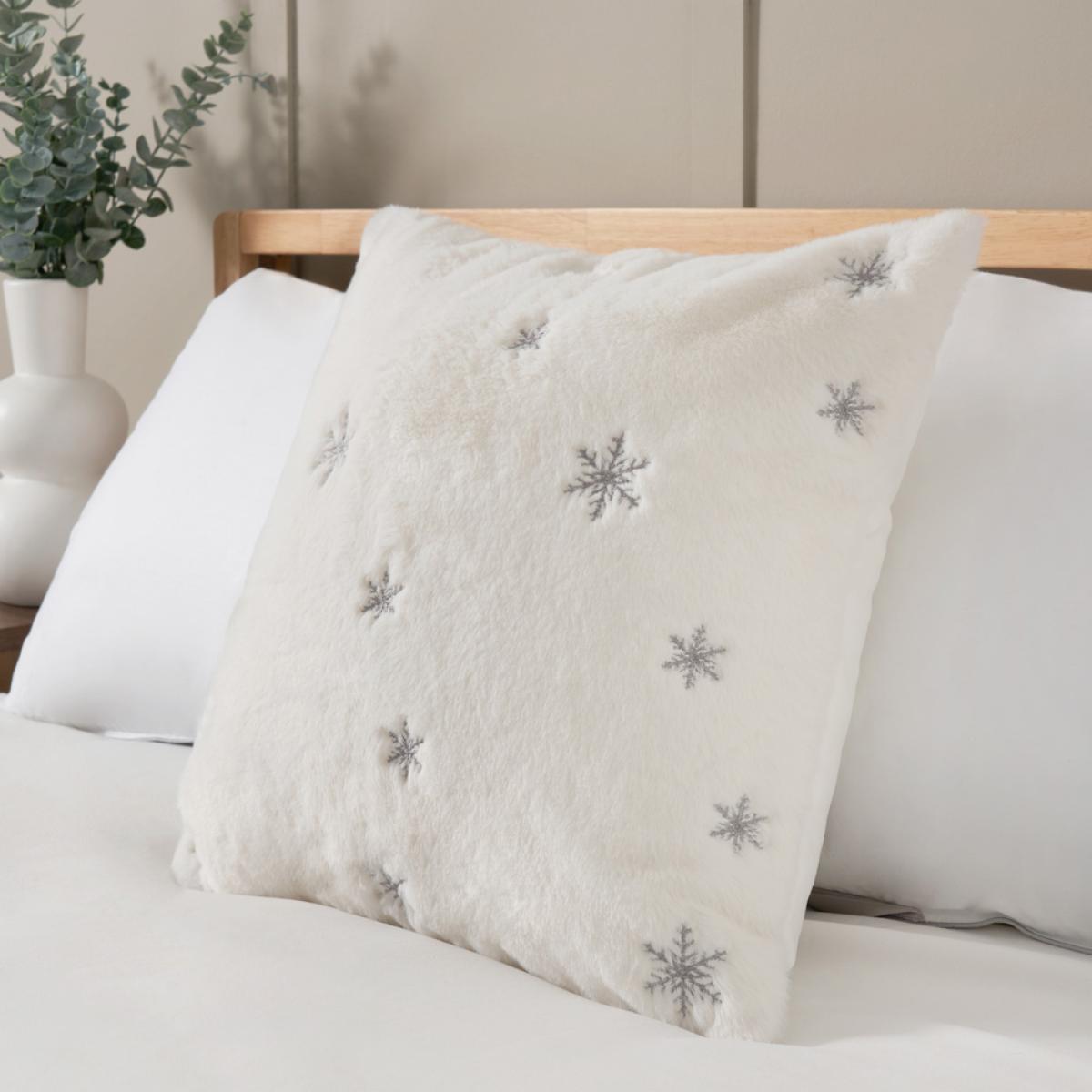 Christmas Sparkling Snowflakes Cushion, White – image 1
