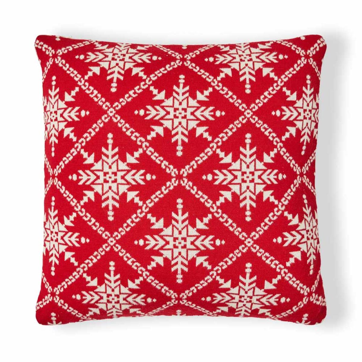 Christmas Traditional Snow Flake Reversible Cushion, Red – image 2