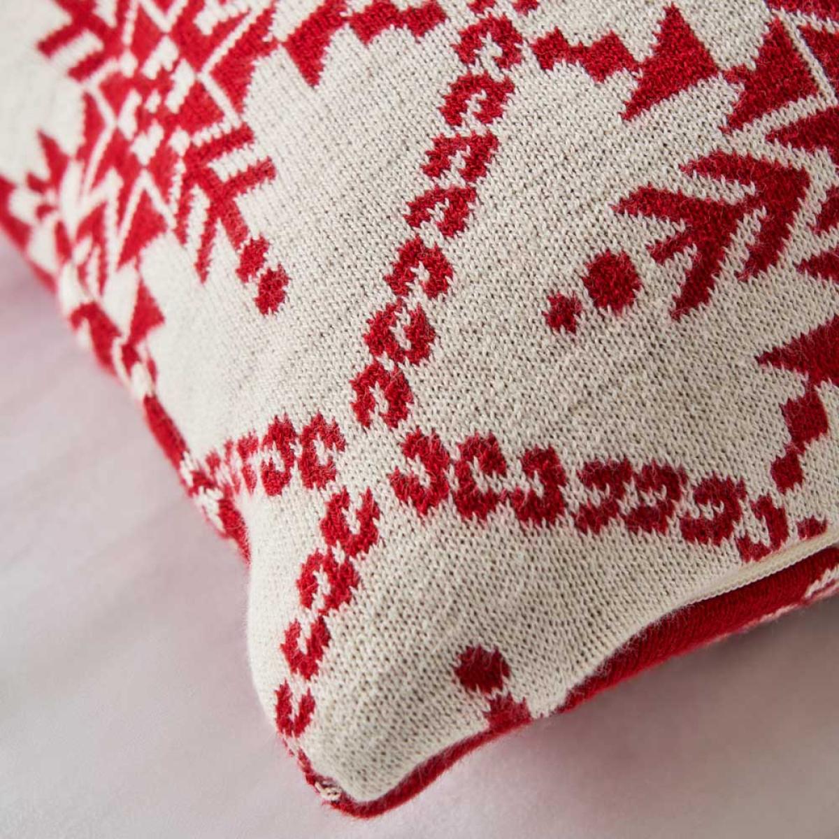 Christmas Traditional Snow Flake Reversible Cushion, Red – image 3