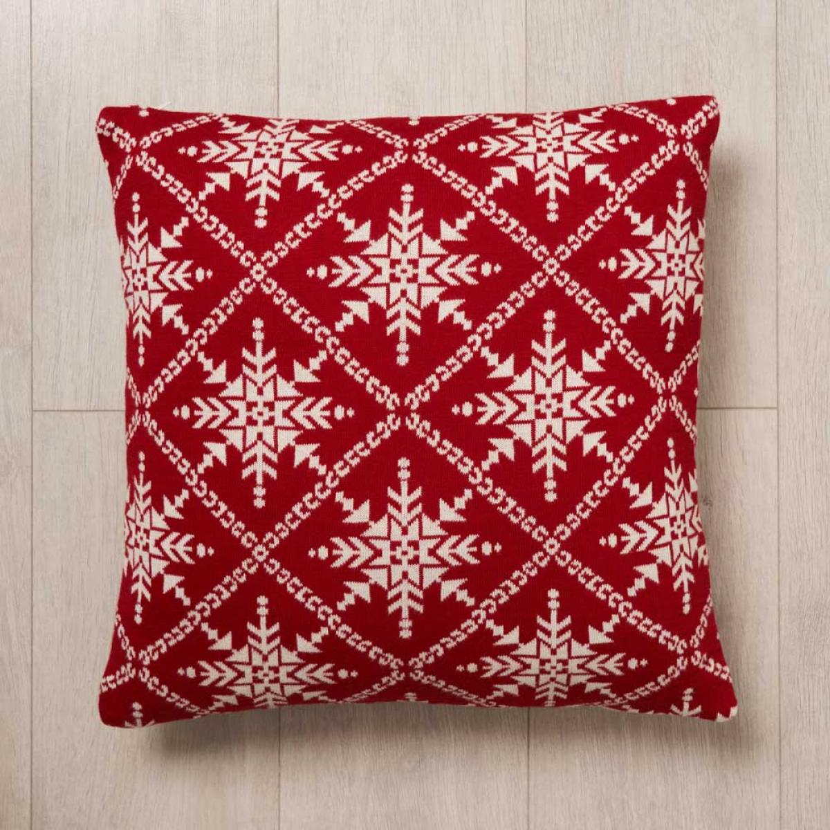 Christmas Traditional Snow Flake Reversible Cushion, Red – image 4