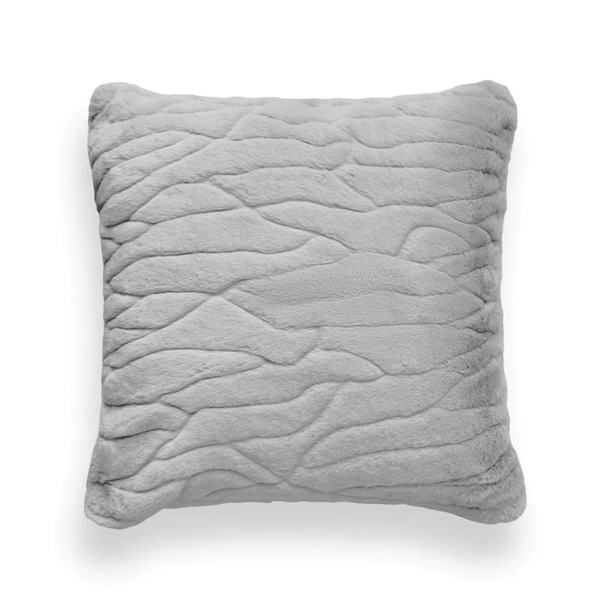 Bergen Embossed Faux Fur Cushion, Grey – image 2
