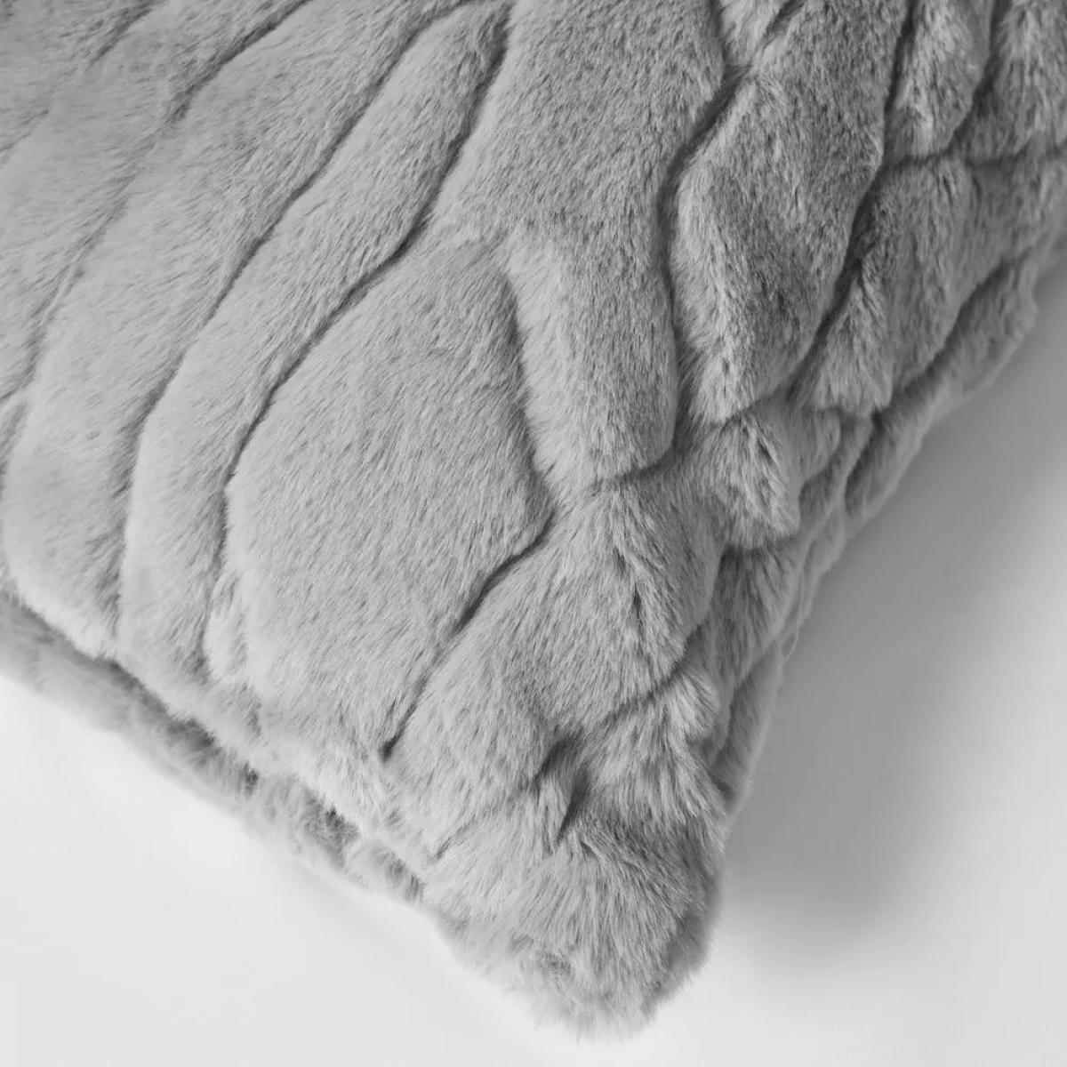 Bergen Embossed Faux Fur Cushion, Grey – image 3