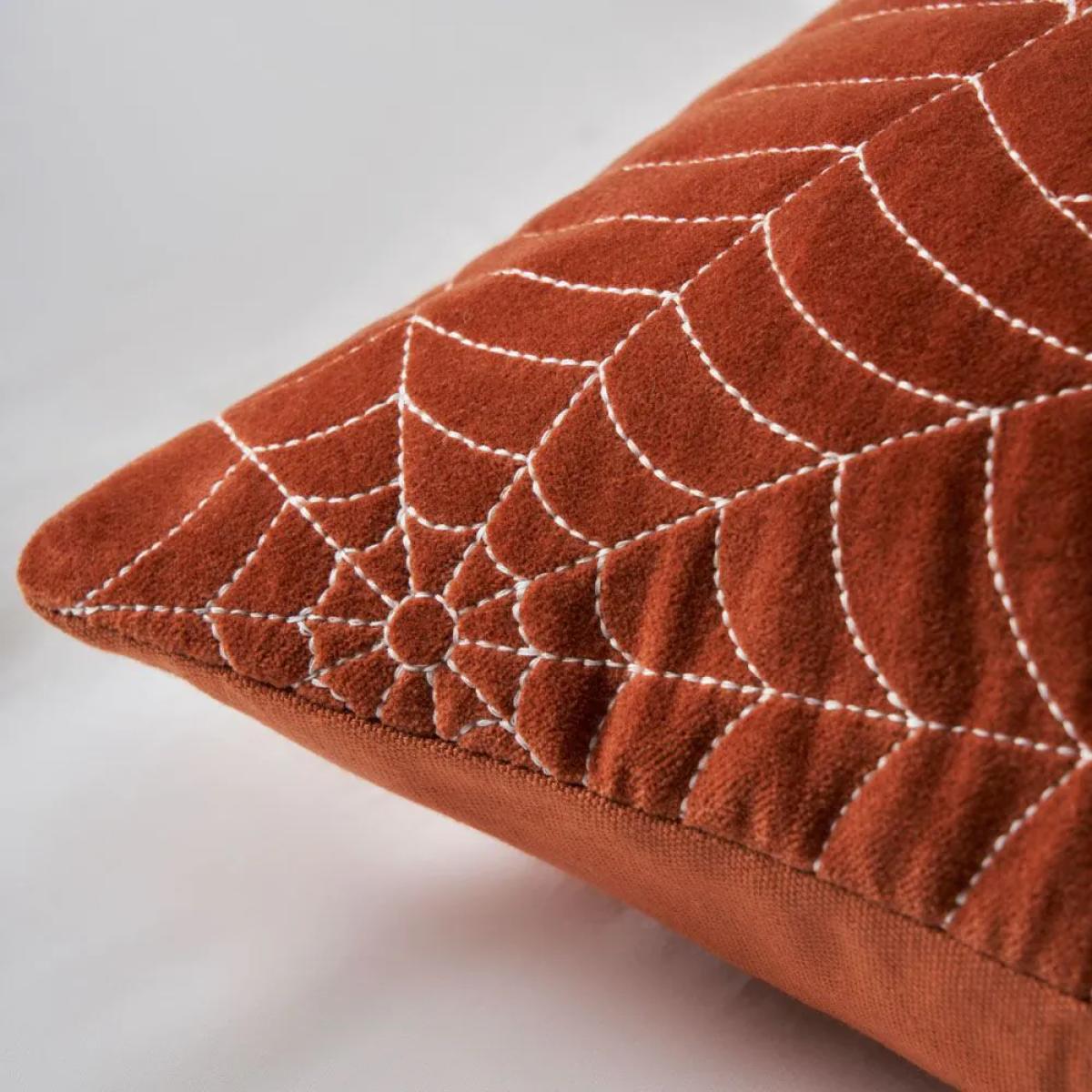 Cobweb Quilted Web Stitch Cushion, Orange – image 3
