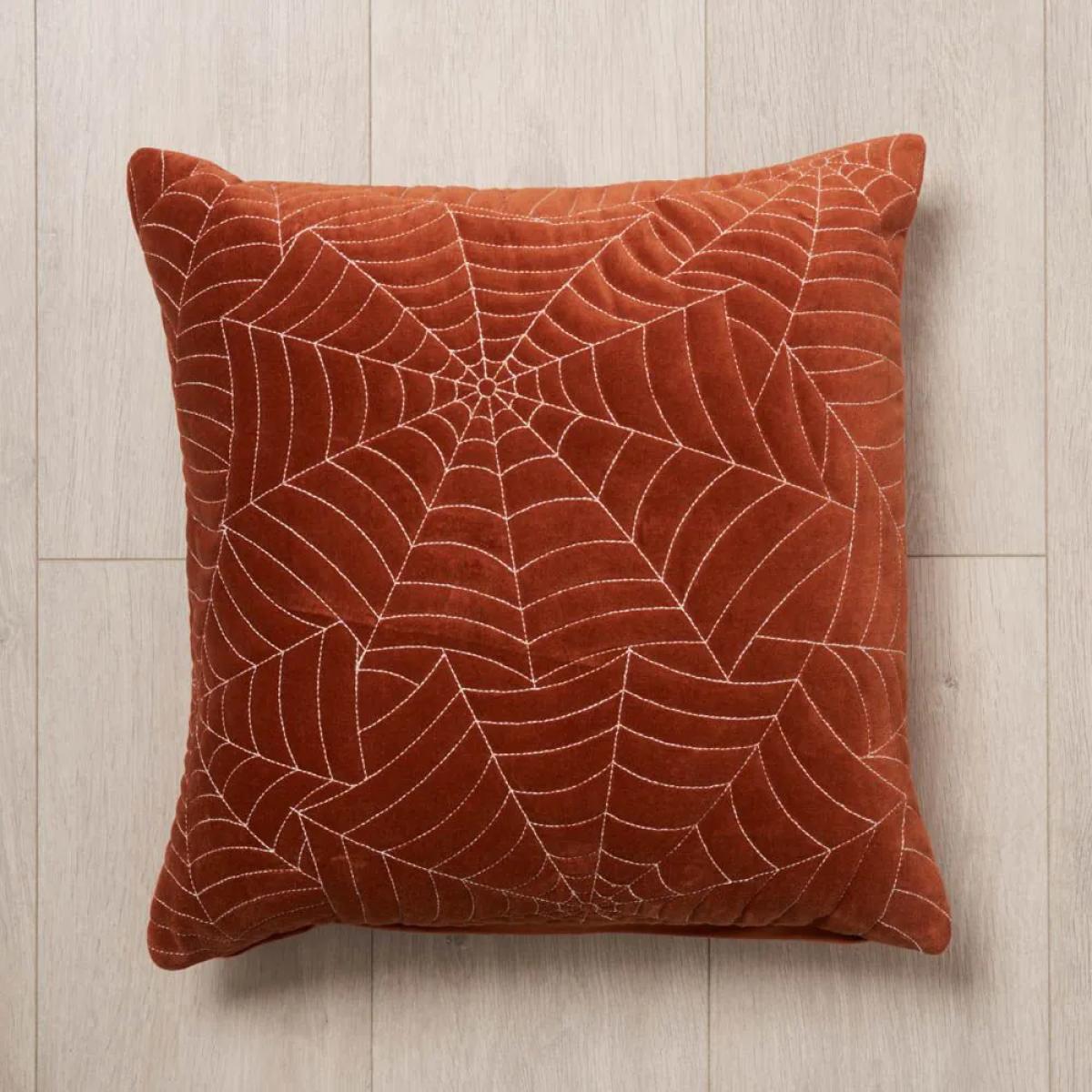 Cobweb Quilted Web Stitch Cushion, Orange – image 4