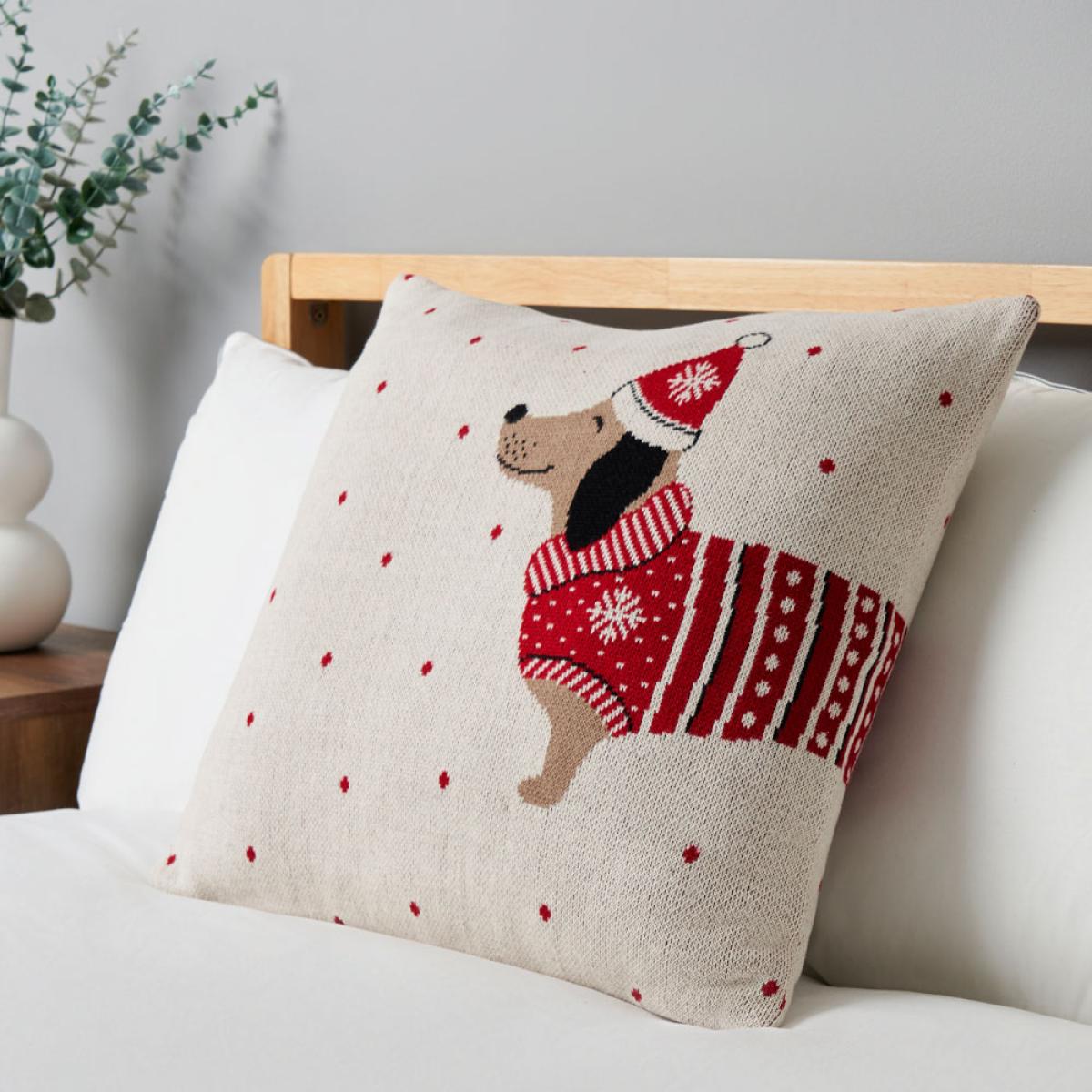 Christmas Santa Paws Cushion, White – image 1