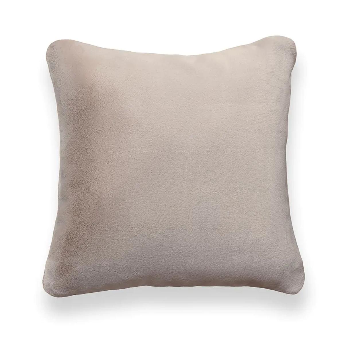Plain Faux Fur Cushion, Tan – image 2