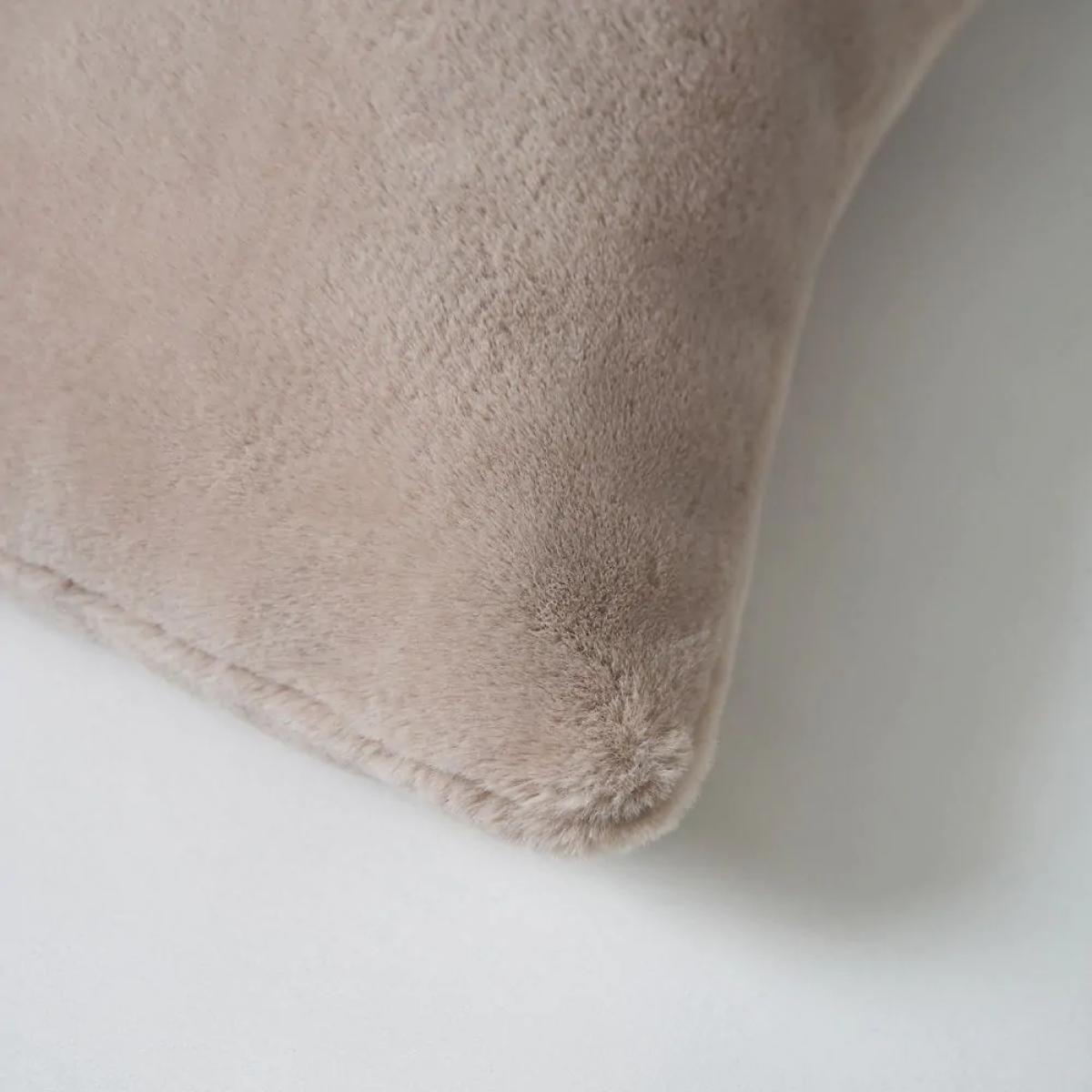 Plain Faux Fur Cushion, Tan – image 3