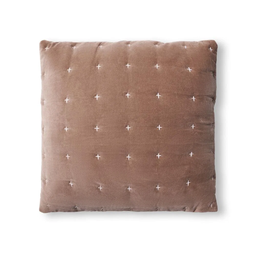 Cross Stitch Quilted Cushion, Taupe – image 2