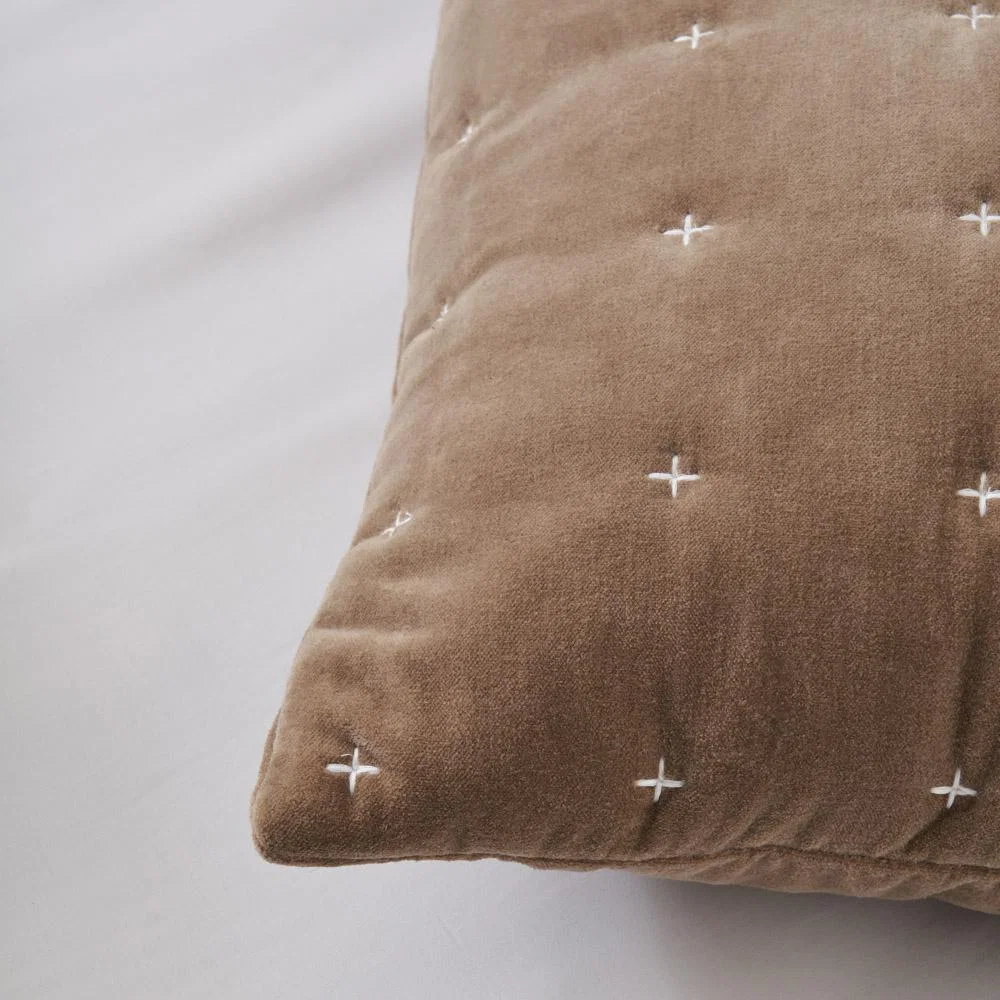 Cross Stitch Quilted Cushion, Taupe – image 3